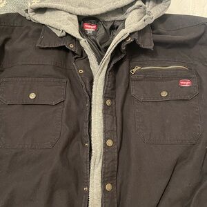 Wrangler Black Shirt Jacket with Gray Hoodie
